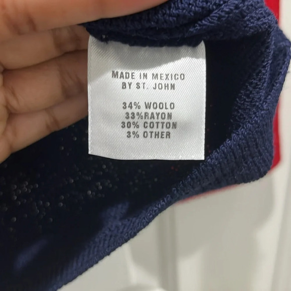 St. John Vintage Knit Red and Navy Nautical Logo Long Sleeve Top Sz Small Petite - Picture 5 of 8